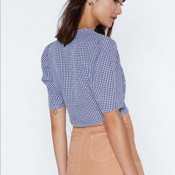 Nastygal Blue Gingham Print Square Neck Crop Top - Picture 2 of 3